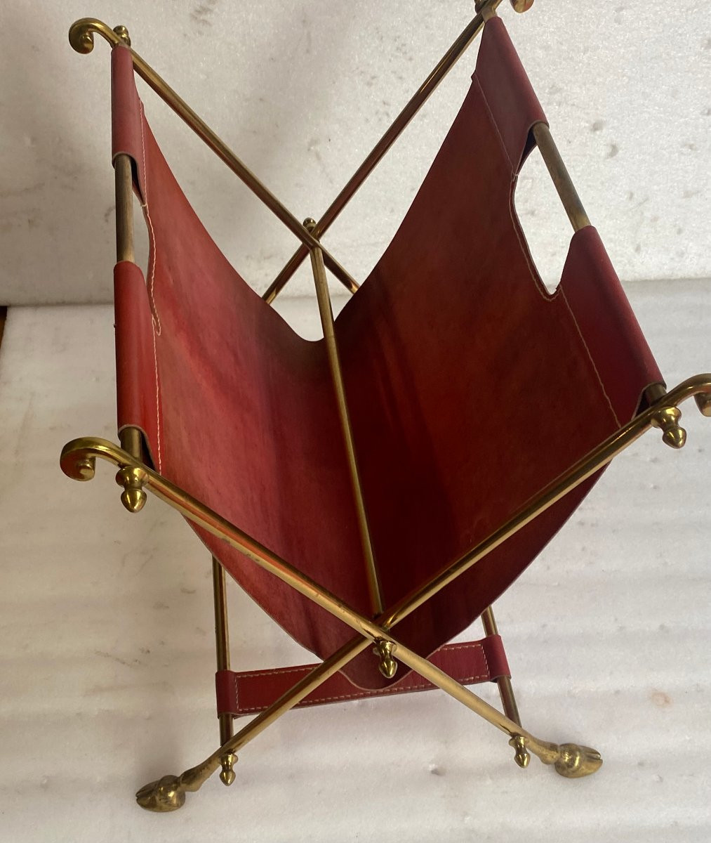 1970′ Maison Jansen Porte Revue Cuir Et Bronze Doré-photo-4