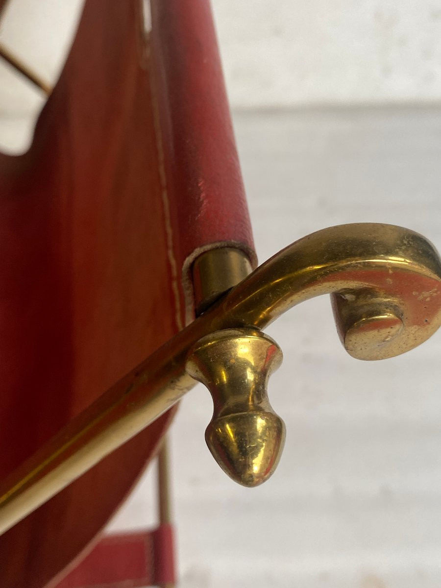 1970′ Maison Jansen Porte Revue Cuir Et Bronze Doré-photo-3
