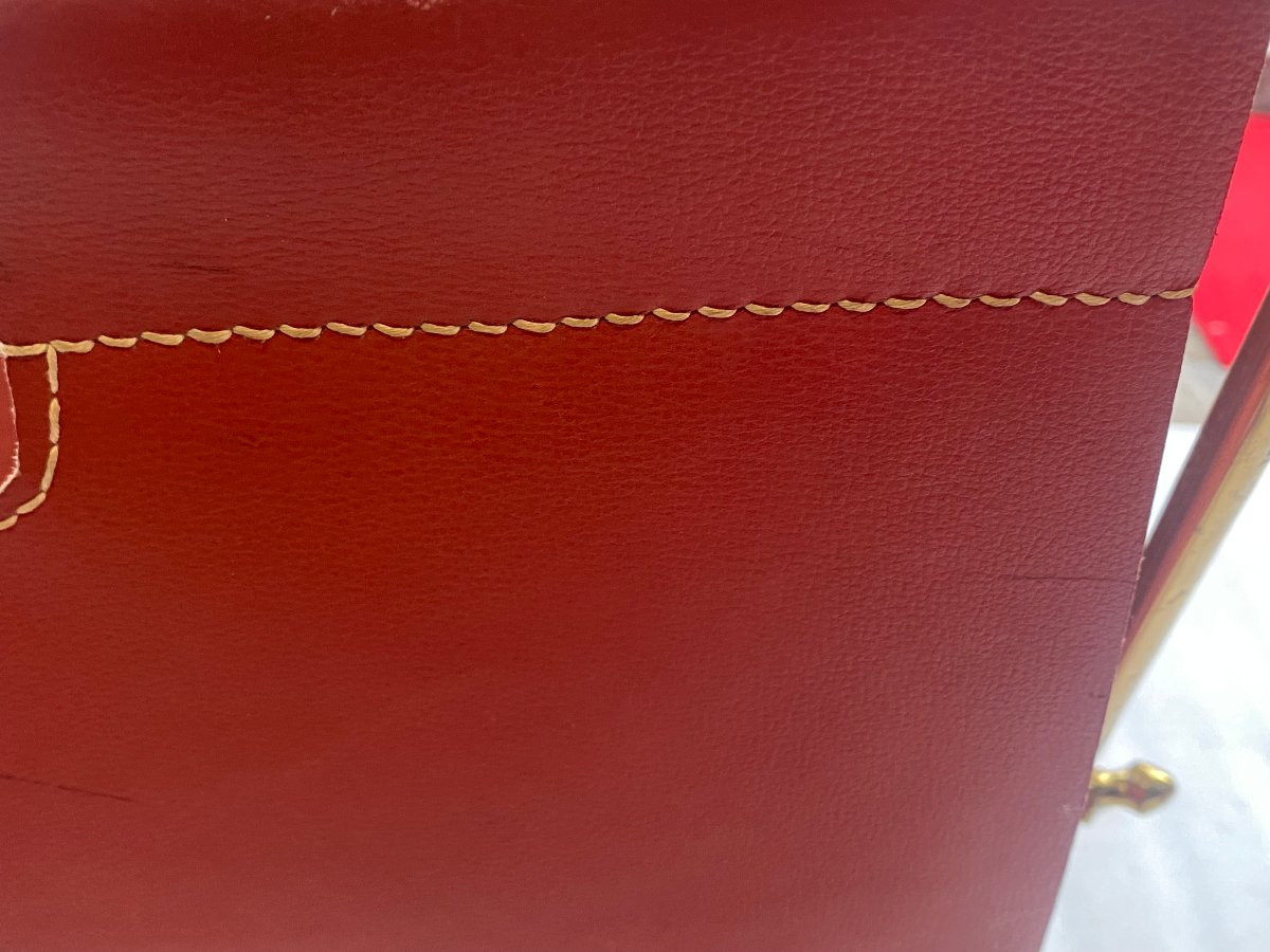1970′ Maison Jansen Porte Revue Cuir Et Bronze Doré-photo-5