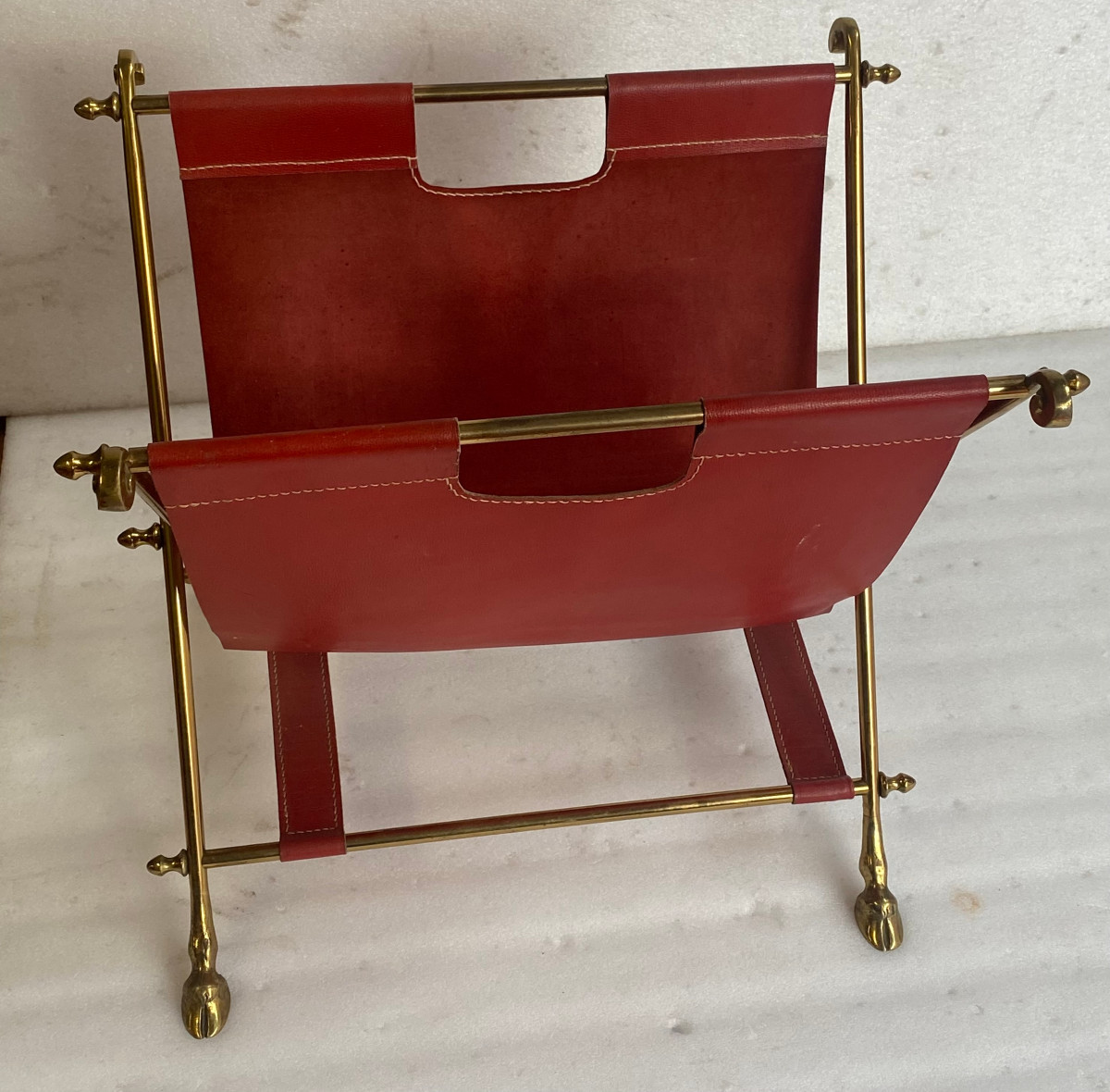 1970′ Maison Jansen Porte Revue Cuir Et Bronze Doré