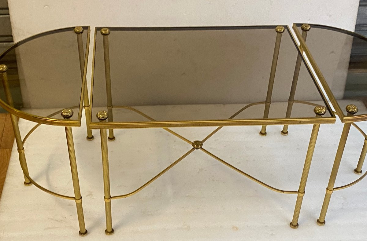 1970′ Tripartite Bronze Table Top In Smoked Glass Maison Baguès Style-photo-2