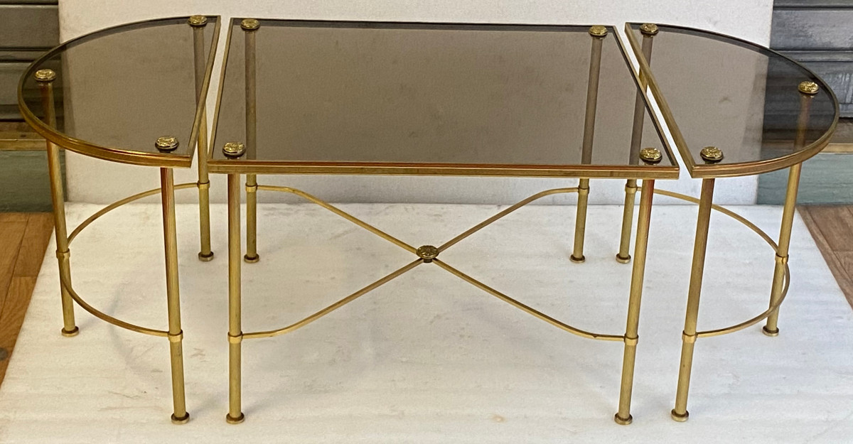1970′ Tripartite Bronze Table Top In Smoked Glass Maison Baguès Style