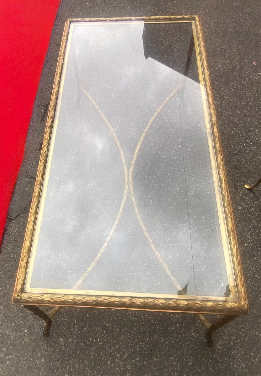 1970′ Table Basse en Bronze Modèle Palmier, Maison Charles Non Signée 105 x 50 x H 44 cm-photo-4