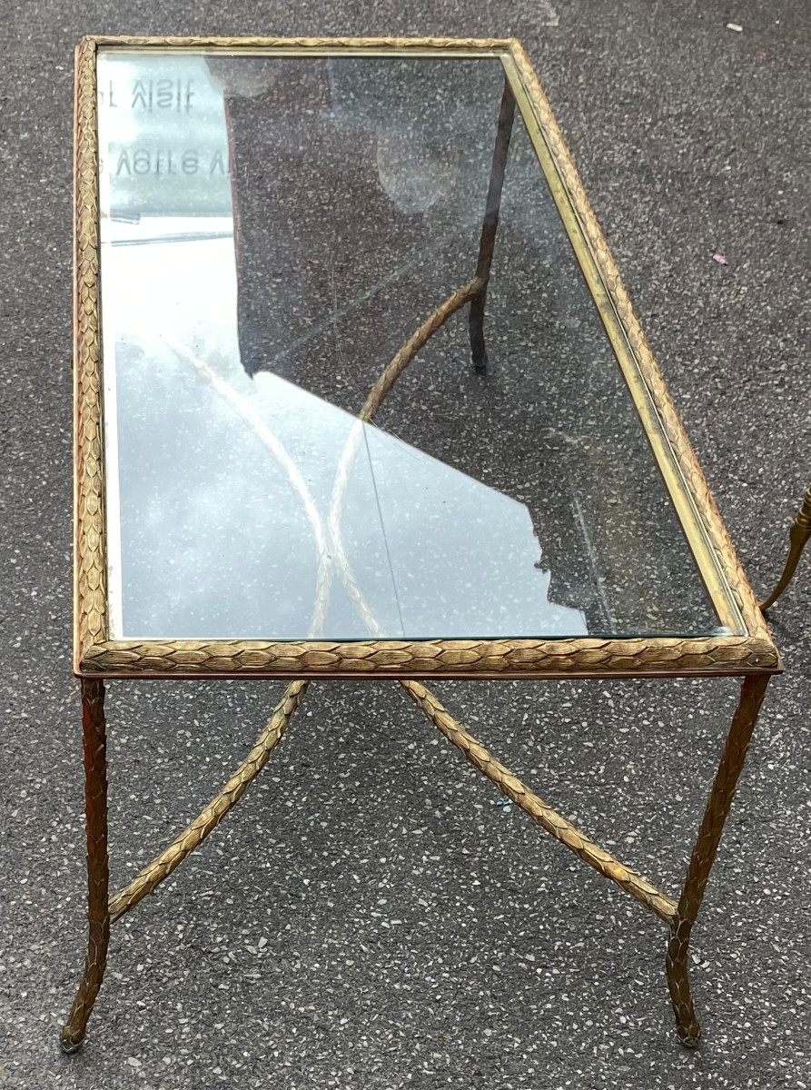 1970′ Table Basse en Bronze Modèle Palmier, Maison Charles Non Signée 105 x 50 x H 44 cm