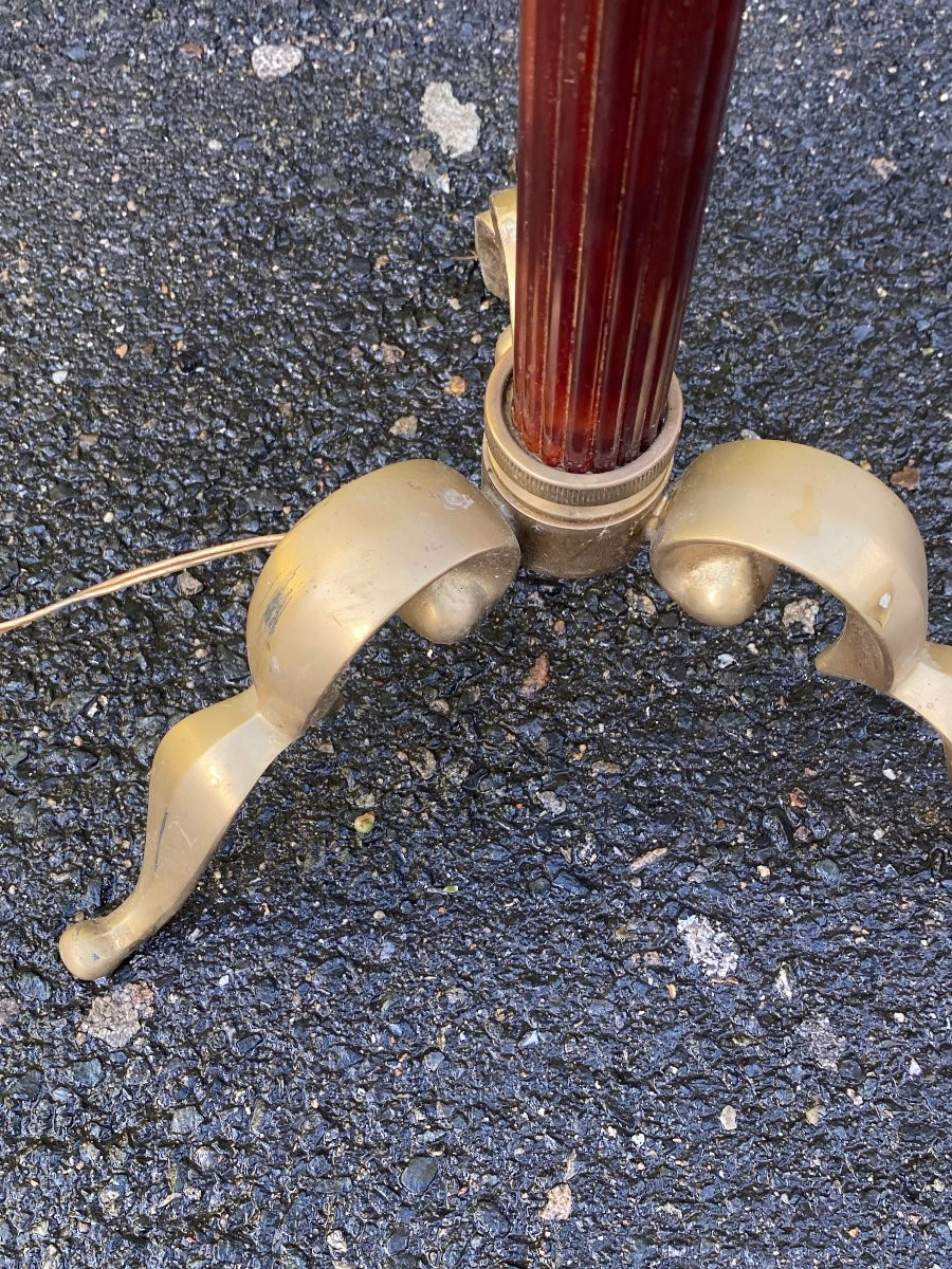 1970′ Neoclassical Floor Lamp In Bronze And Amber Bakelite Maison Jansen H 170 Cm-photo-2
