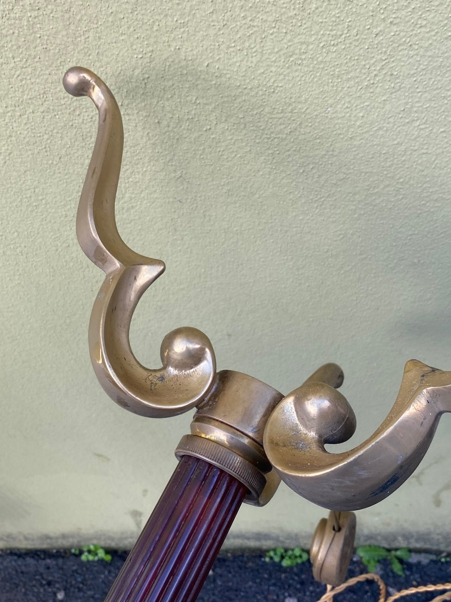 1970′ Neoclassical Floor Lamp In Bronze And Amber Bakelite Maison Jansen H 170 Cm-photo-5