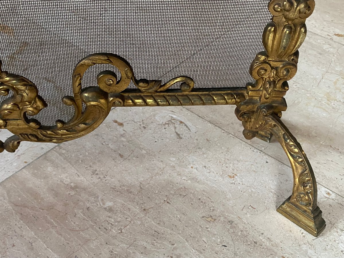 1880′ Pare Etincelles N 3 En Bronze Doré A La Salamandre-photo-4
