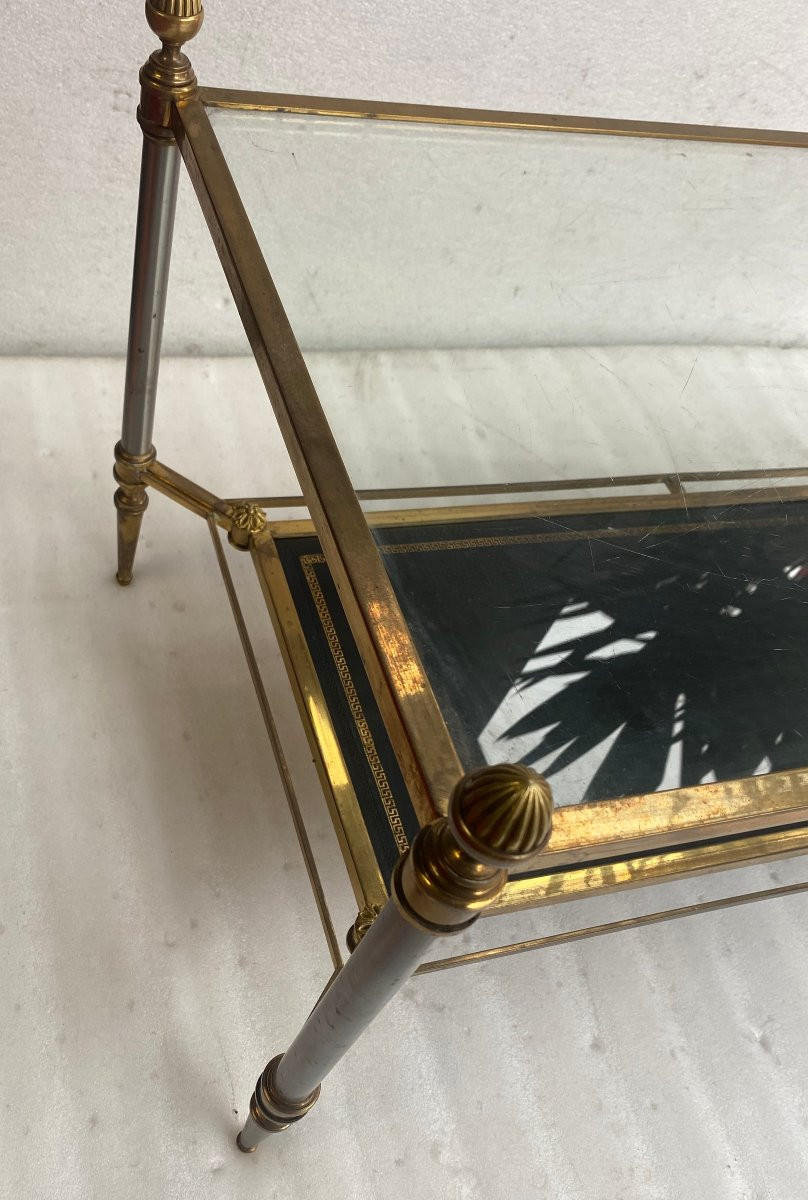 1950/70′ Table Basse Maison Jansen Plateau cuir Motif Grec 93 X 48 X H 49 cm-photo-2