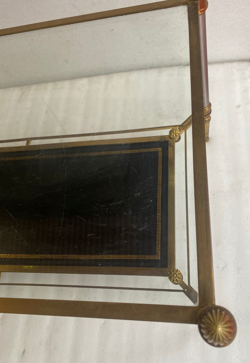 1950/70′ Table Basse Maison Jansen Plateau cuir Motif Grec 93 X 48 X H 49 cm-photo-3