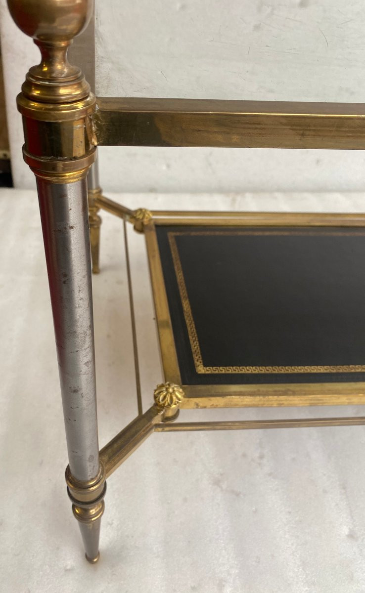 1950/70′ Table Basse Maison Jansen Plateau cuir Motif Grec 93 X 48 X H 49 cm-photo-2