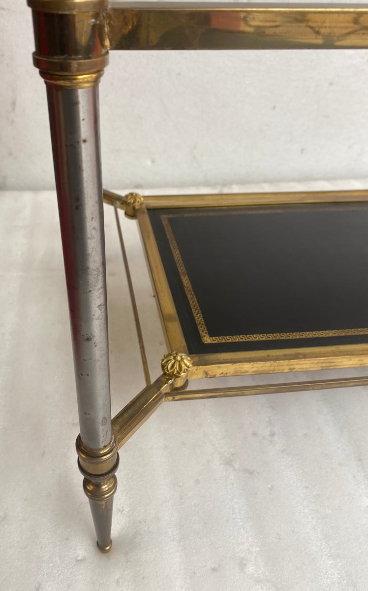 1950/70′ Table Basse Maison Jansen Plateau cuir Motif Grec 93 X 48 X H 49 cm-photo-3