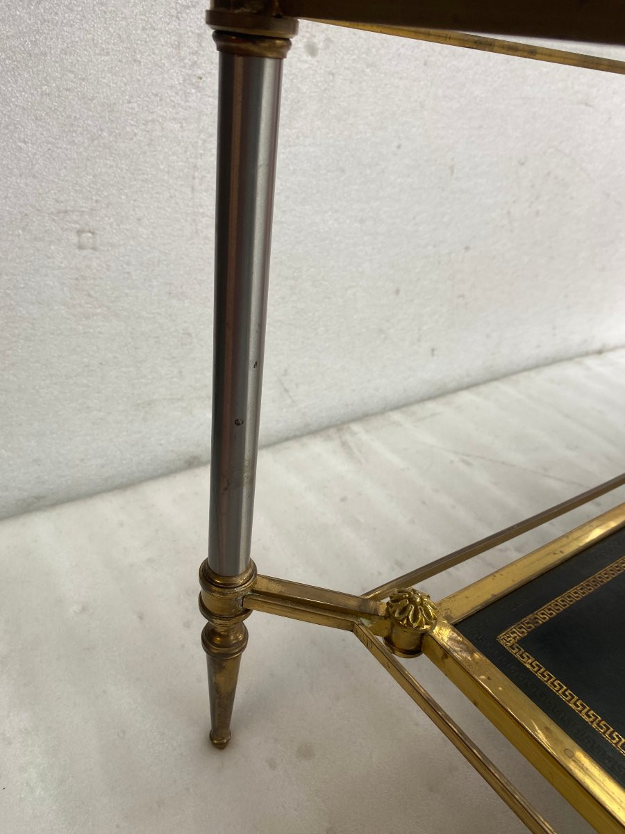 1950/70′ Table Basse Maison Jansen Plateau cuir Motif Grec 93 X 48 X H 49 cm-photo-4