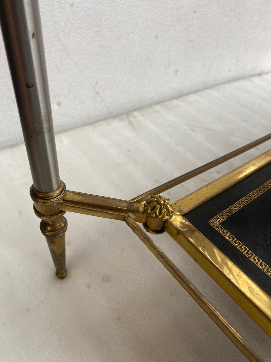 1950/70′ Table Basse Maison Jansen Plateau cuir Motif Grec 93 X 48 X H 49 cm-photo-5