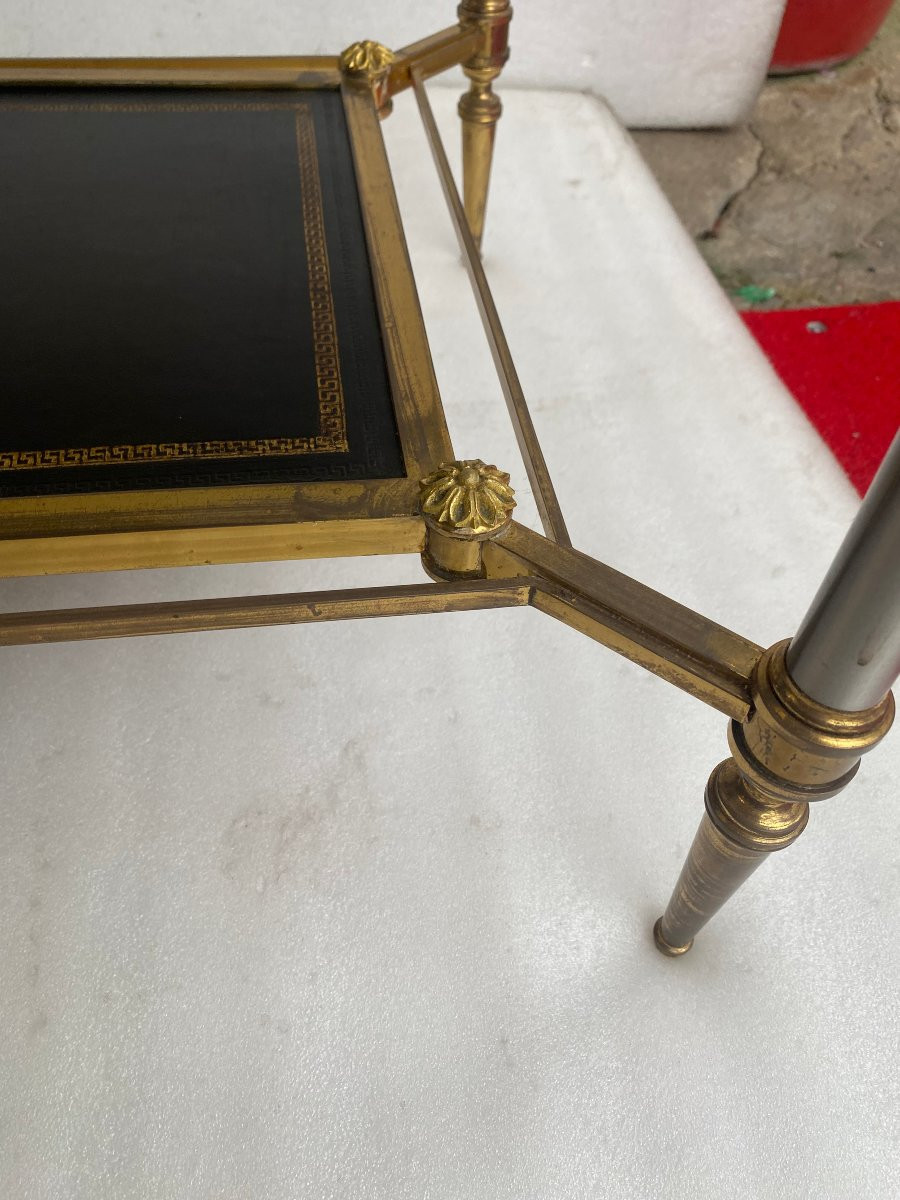 1950/70′ Table Basse Maison Jansen Plateau cuir Motif Grec 93 X 48 X H 49 cm-photo-6