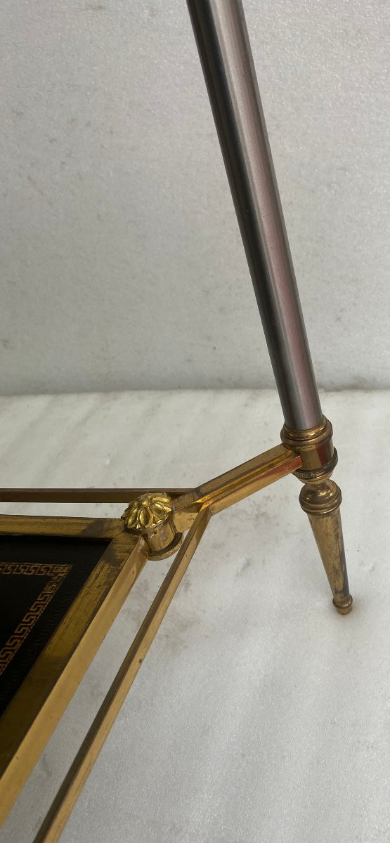 1950/70′ Table Basse Maison Jansen Plateau cuir Motif Grec 93 X 48 X H 49 cm-photo-8