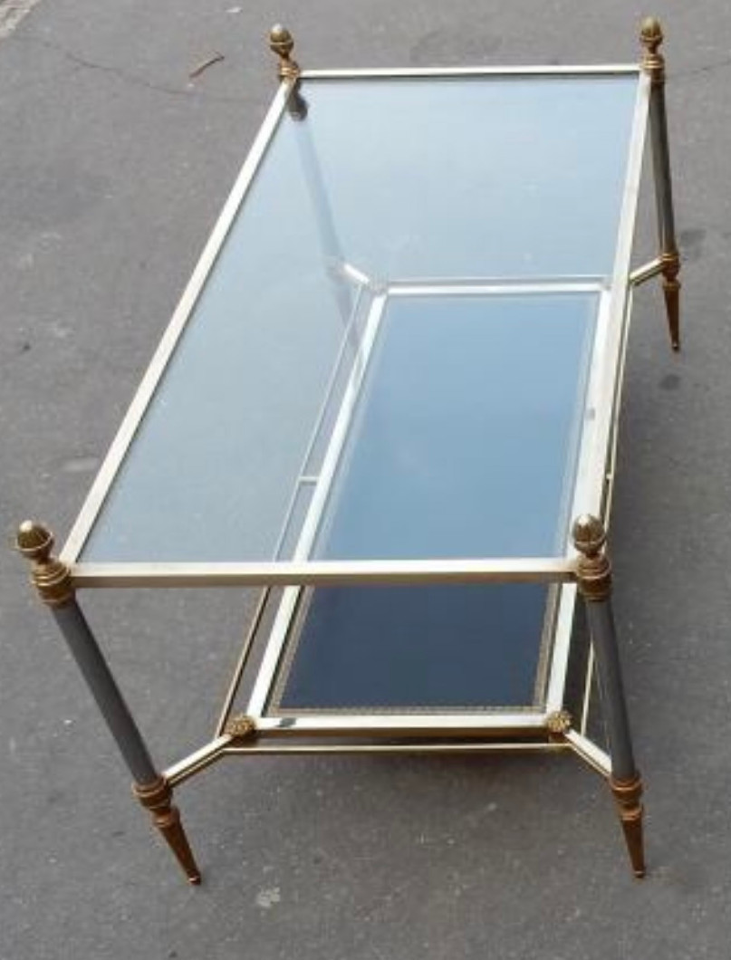 1950/70′ Table Basse Maison Jansen Plateau cuir Motif Grec 93 X 48 X H 49 cm