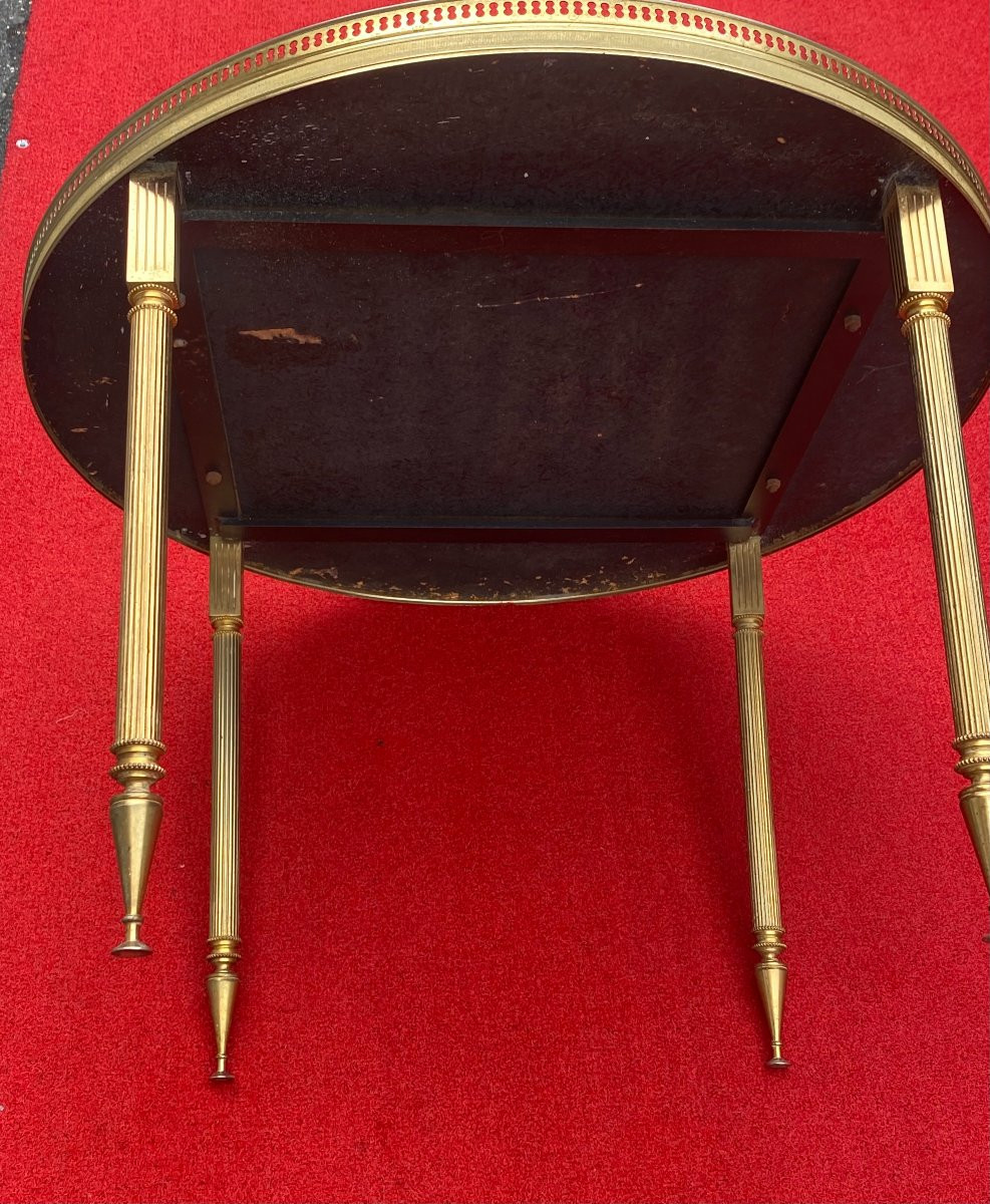 1970′ Bronze Coffee Table With Gallery Maison Jansen Aged Oxidized Top ø 65 H 46 Cm-photo-2