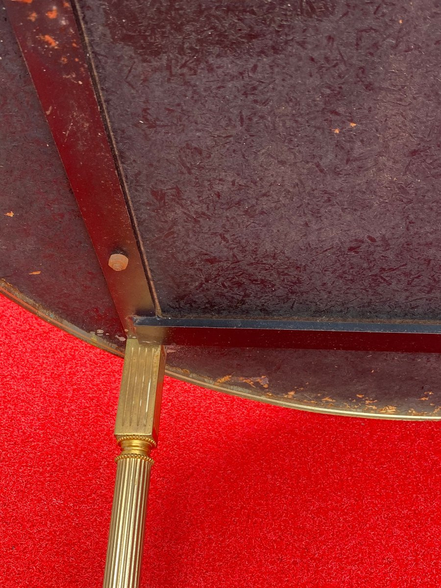 1970′ Bronze Coffee Table With Gallery Maison Jansen Aged Oxidized Top ø 65 H 46 Cm-photo-4
