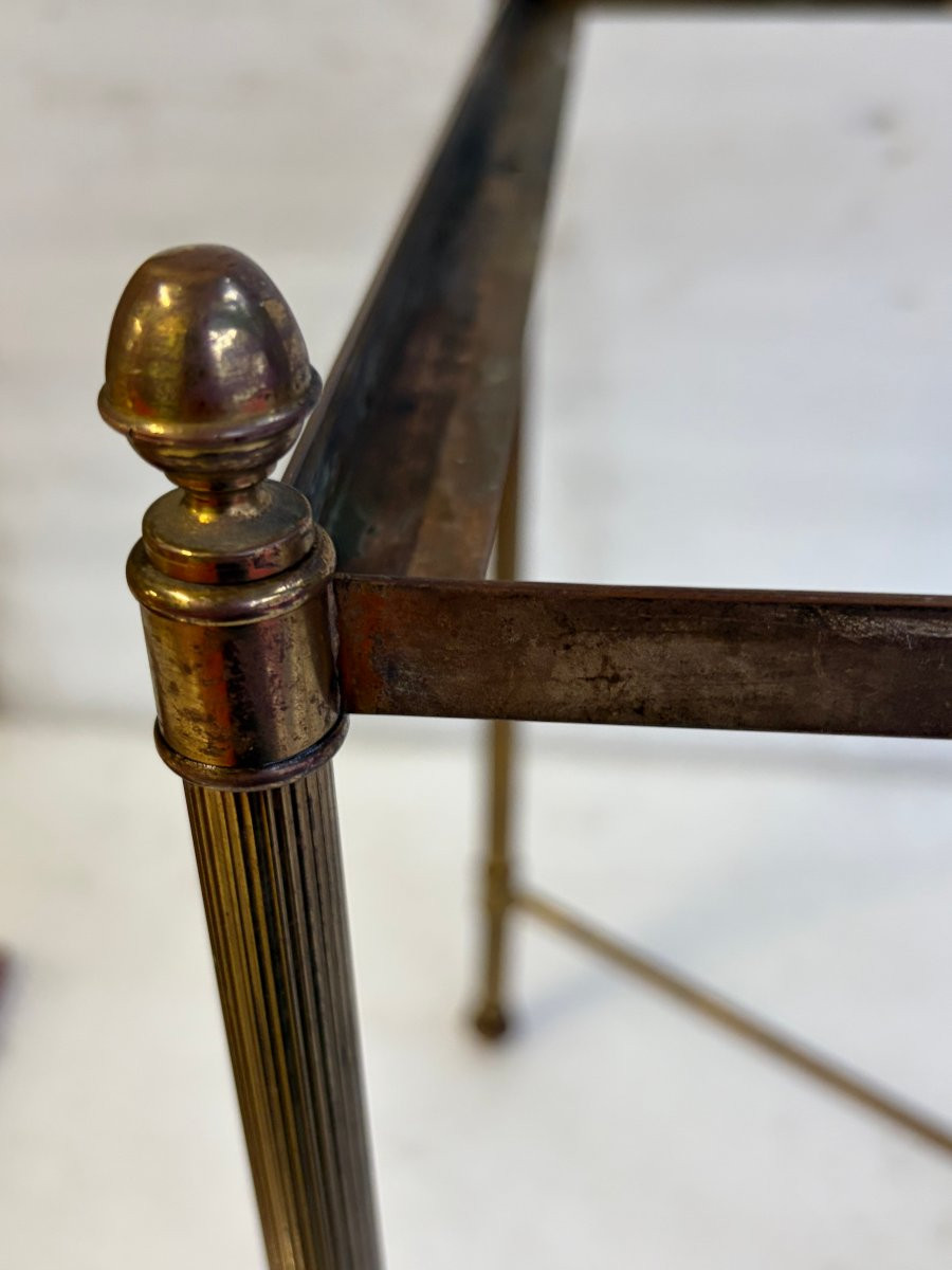 1970′ Table Maison Baguès En Bronze Doré, Plateau Bakélite Façon Ambré 38 X 50 X H 46 cm -photo-8