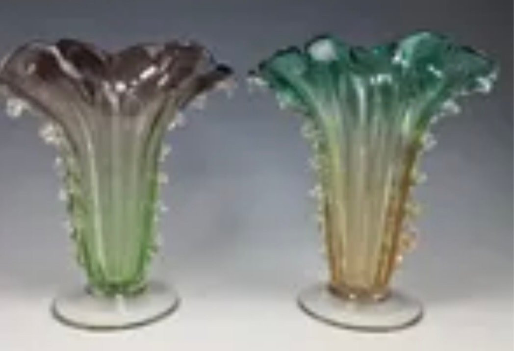 1970s Pair Of Vases Or Similar Murano Crystal Unsigned H 33 Cm-photo-2
