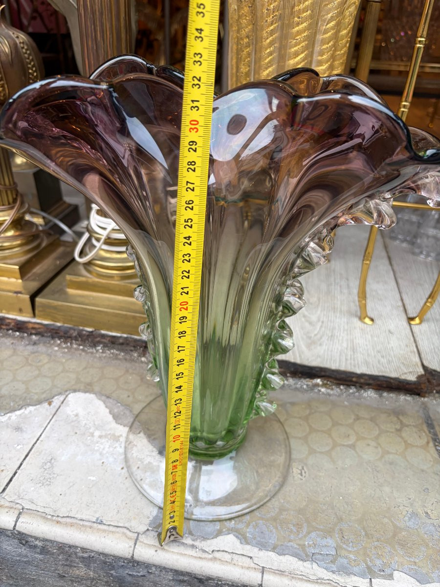1970s Pair Of Vases Or Similar Murano Crystal Unsigned H 33 Cm-photo-4
