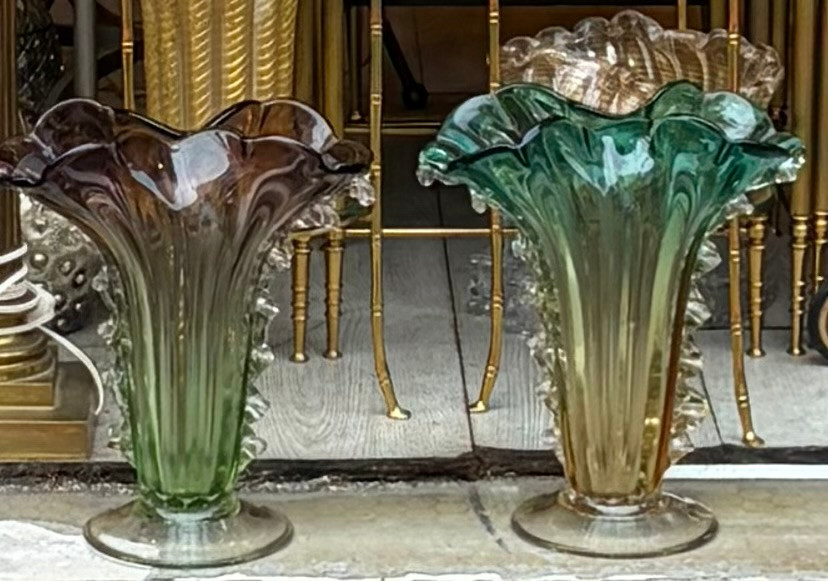 1970s Pair Of Vases Or Similar Murano Crystal Unsigned H 33 Cm