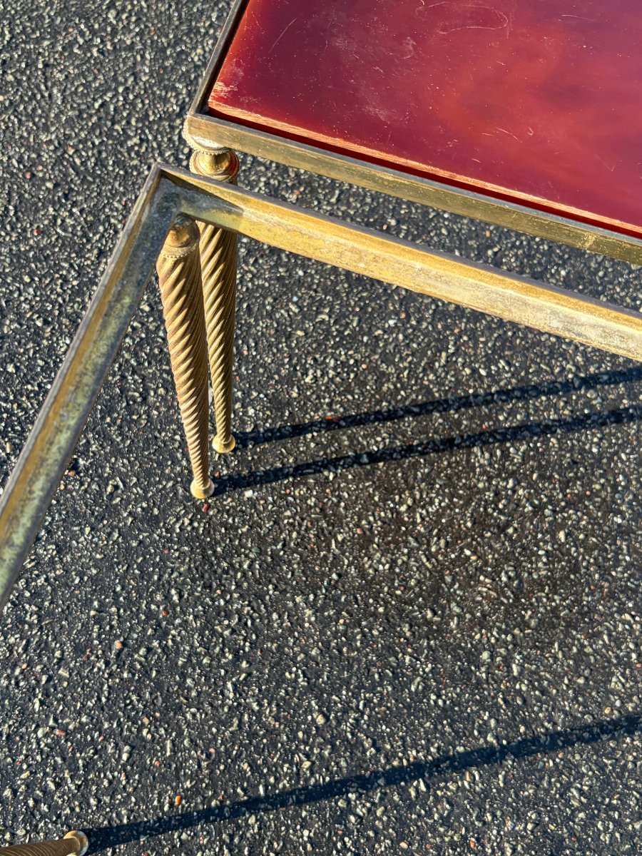 1970′ Paire De Tables Maison Baguès  Bronze Doré, Plateaux Bakélite Façon Ambré 30 X 50 X H 51 -photo-6