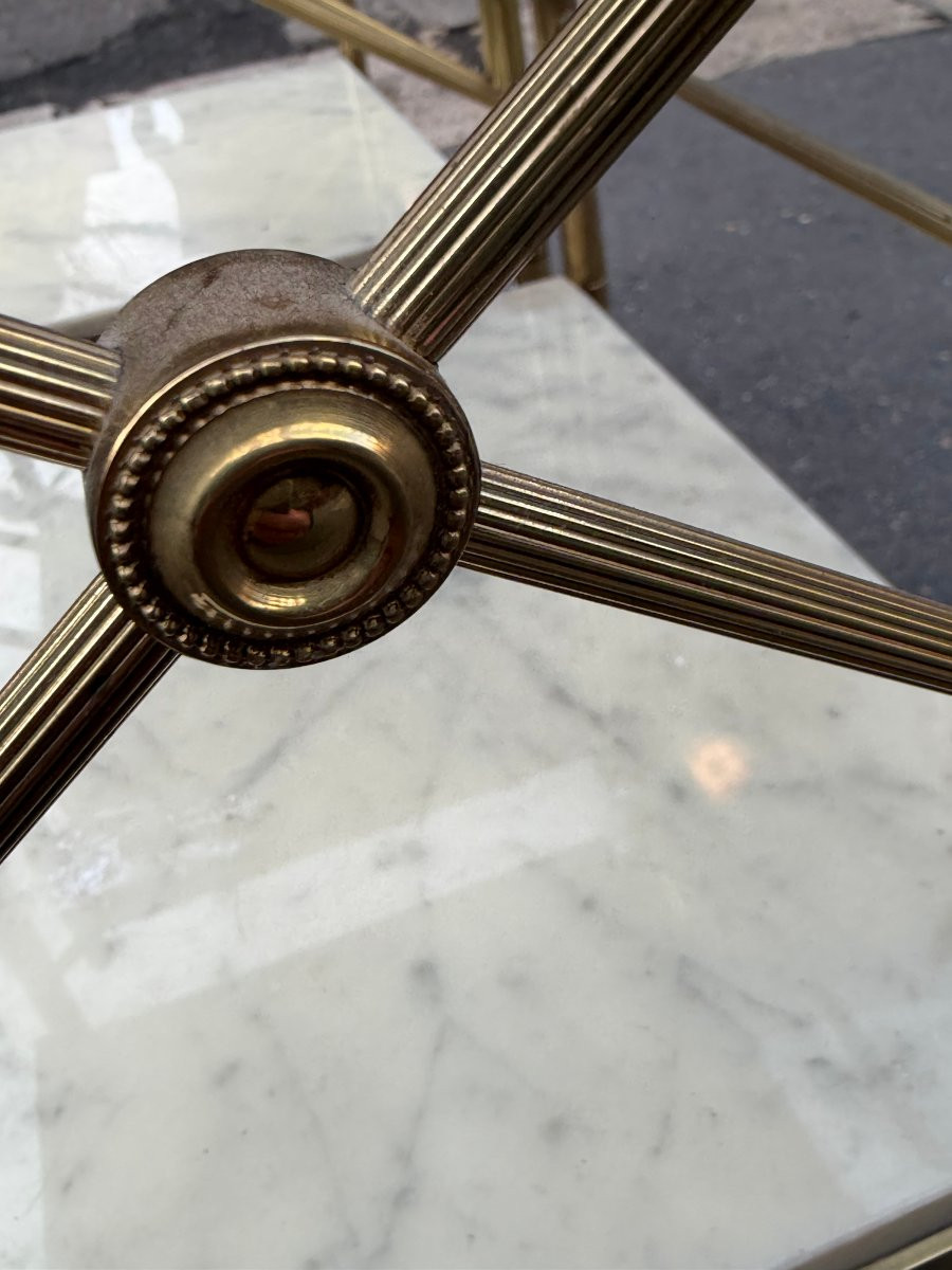 1950/70′ Paire De Bouts De Canapés, Bronze Tiroir Maison Baguès Plateaux Marbre 37 X 33 X H 59 -photo-4