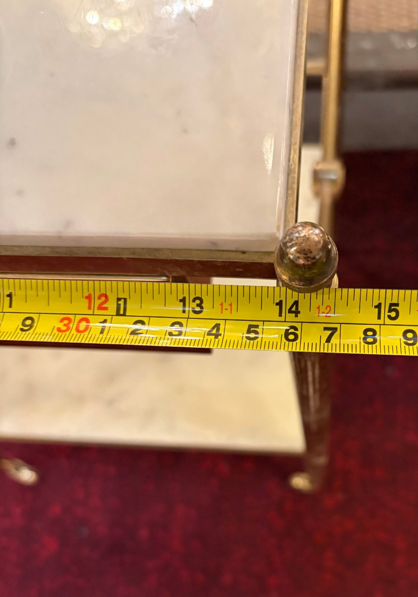 1950/70′ Paire De Bouts De Canapés, Bronze Tiroir Maison Baguès Plateaux Marbre 37 X 33 X H 59 -photo-7