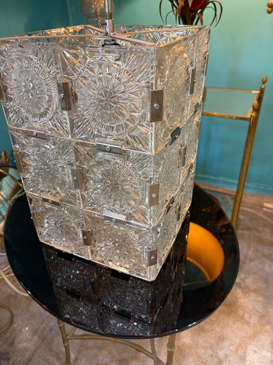 1950/70 Pair Of Cube Chandeliers By Kamenicky Senov H 70 X 35 X 25 X 25 Cm-photo-2
