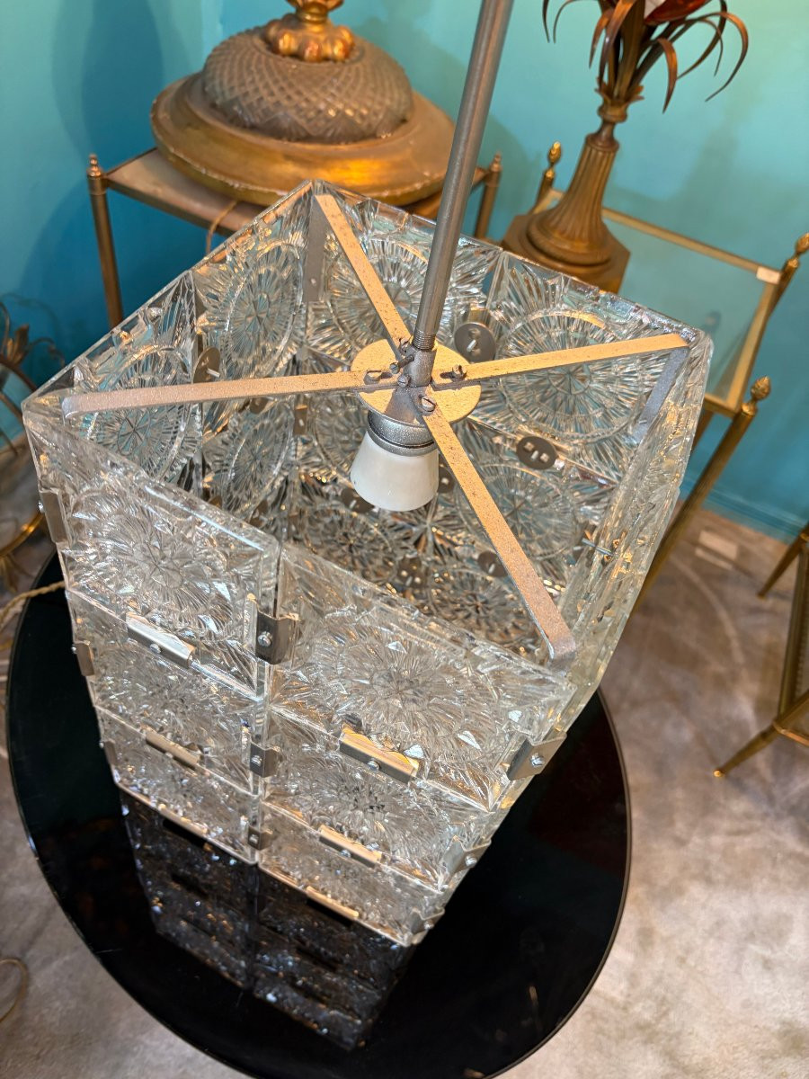 1950/70 Pair Of Cube Chandeliers By Kamenicky Senov H 70 X 35 X 25 X 25 Cm-photo-3