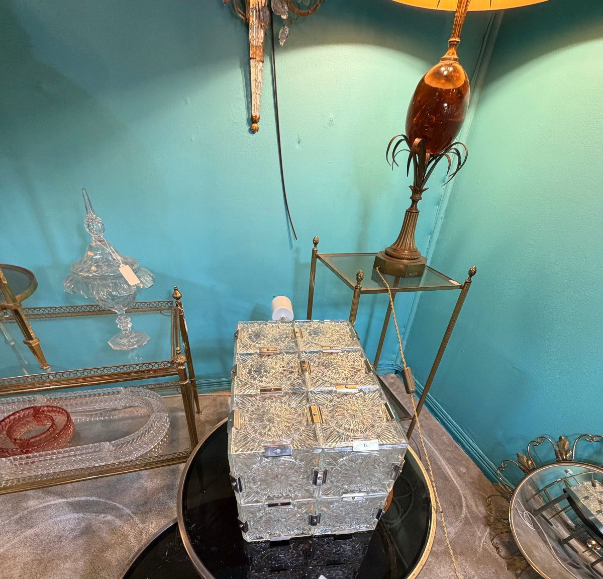 1950/70 Pair Of Cube Chandeliers By Kamenicky Senov H 70 X 35 X 25 X 25 Cm-photo-4