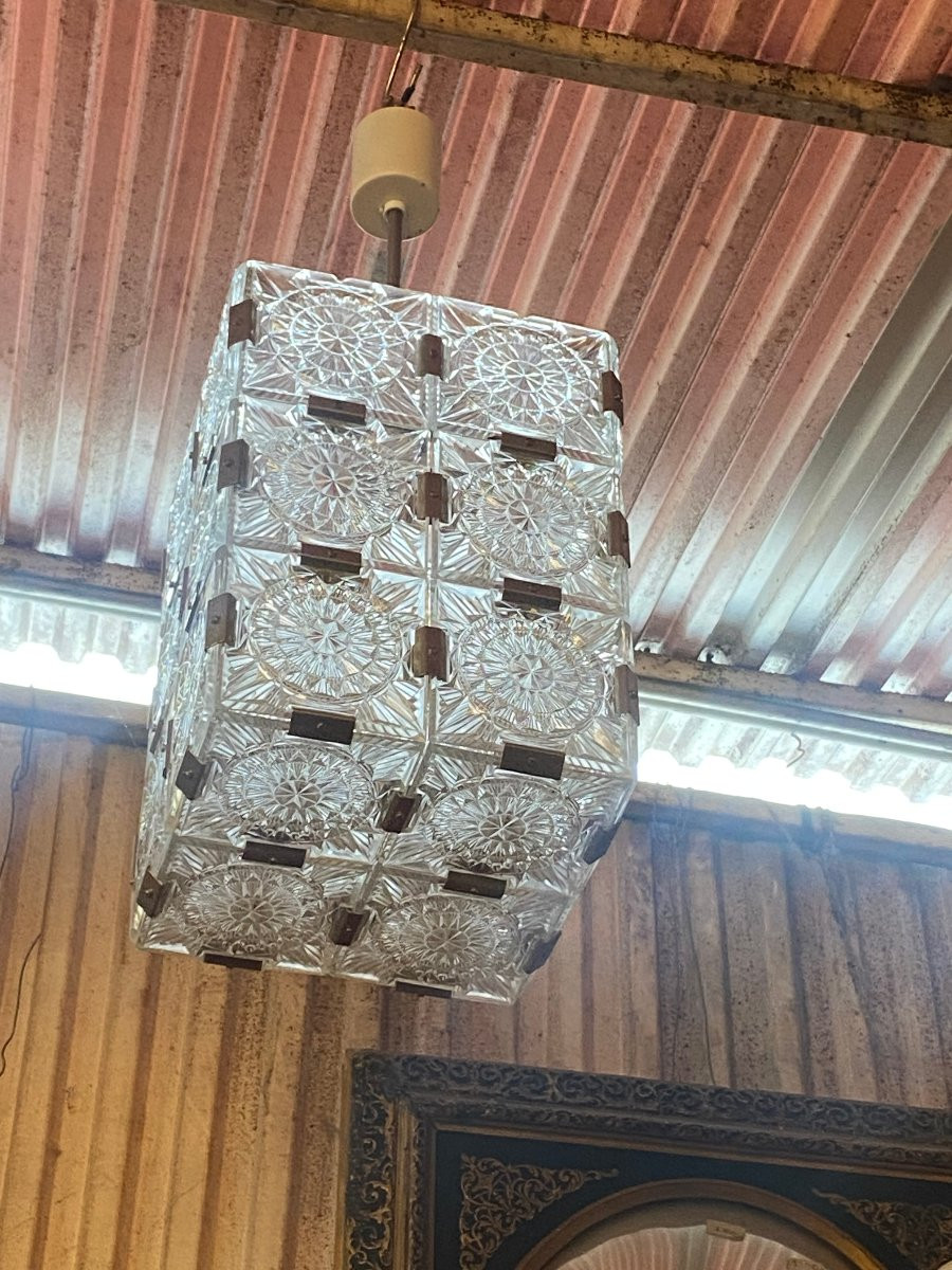 1950/70 Pair Of Cube Chandeliers By Kamenicky Senov H 70 X 35 X 25 X 25 Cm-photo-6