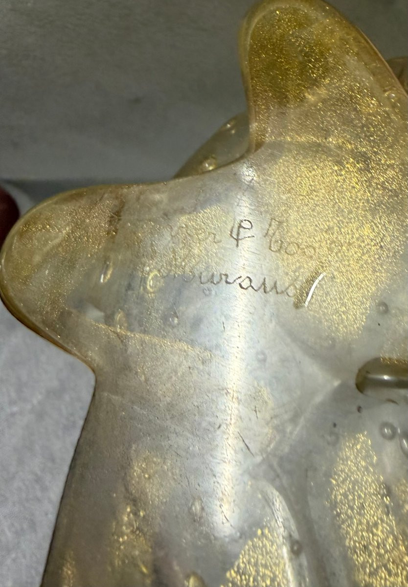 1970′ Vase Cristal Murano Avec Paillons D’ Or Signé Barovier i Toso H 36 x 26 cm-photo-3