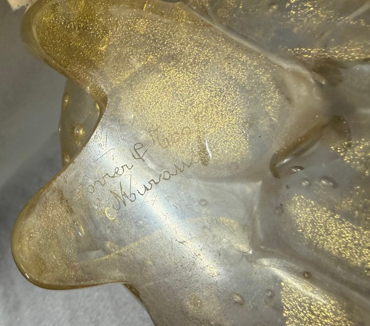 1970′ Vase Cristal Murano Avec Paillons D’ Or Signé Barovier i Toso H 36 x 26 cm-photo-4