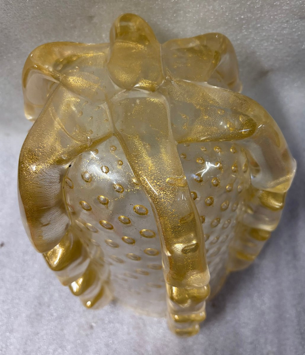 1970′ Vase Cristal Murano Avec Paillons D’ Or Signé Barovier i Toso H 36 x 26 cm-photo-5