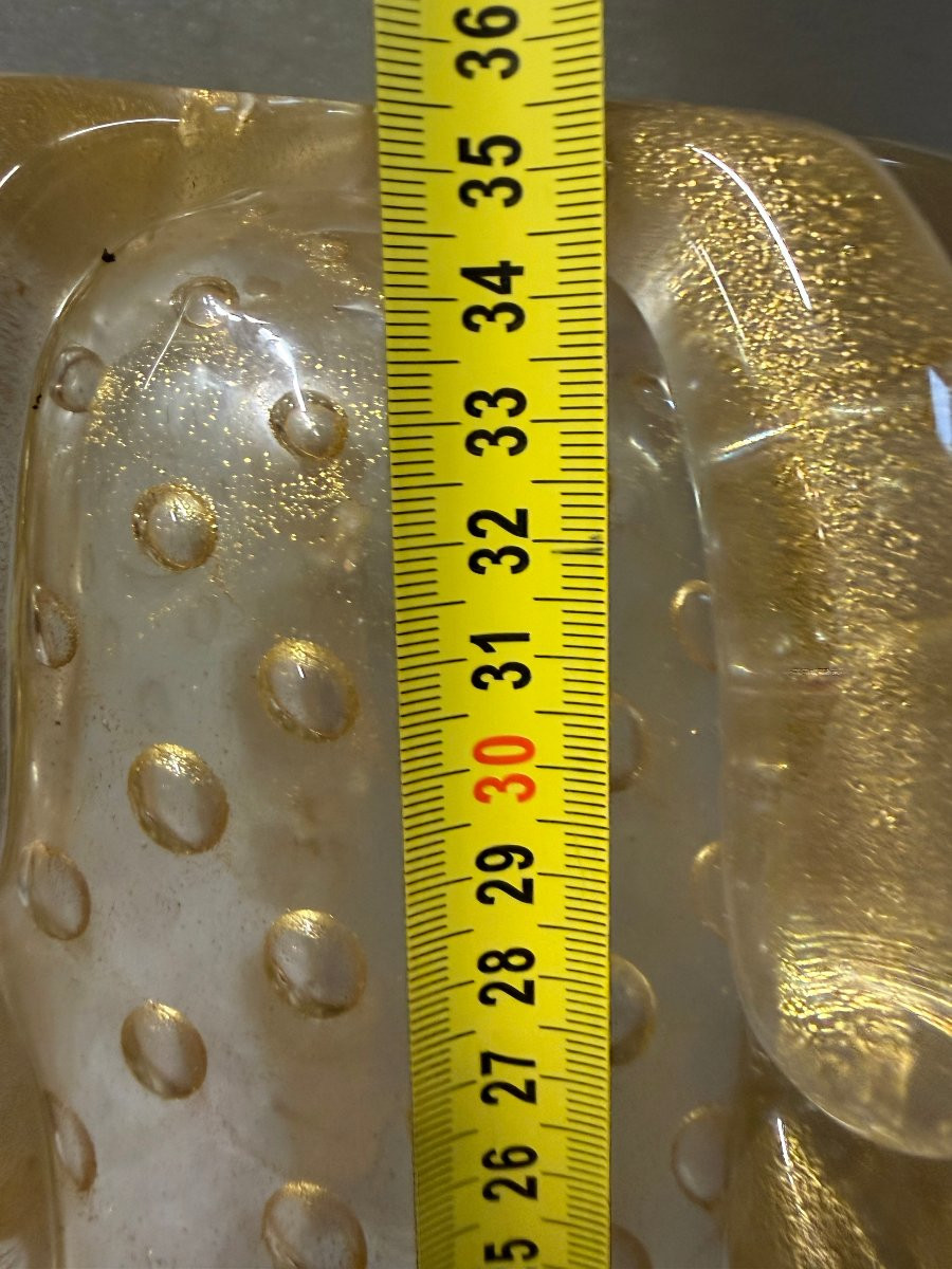 1970′ Vase Cristal Murano Avec Paillons D’ Or Signé Barovier i Toso H 36 x 26 cm-photo-6