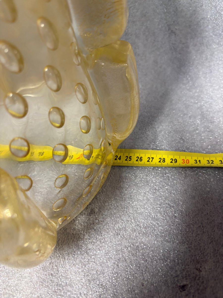 1970′ Vase Cristal Murano Avec Paillons D’ Or Signé Barovier i Toso H 36 x 26 cm-photo-7