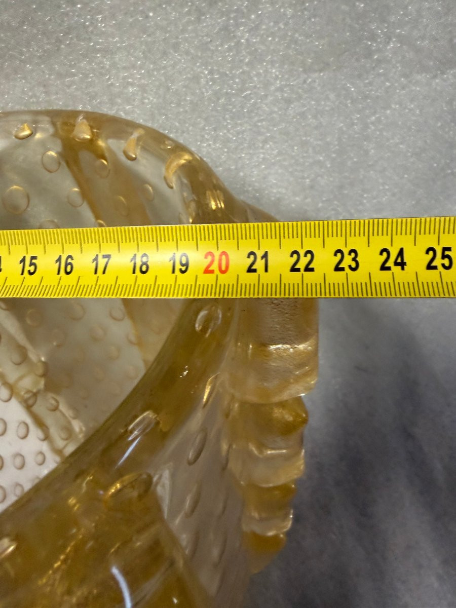 1970′ Vase Cristal Murano Avec Paillons D’ Or Signé Barovier i Toso H 36 x 26 cm-photo-8