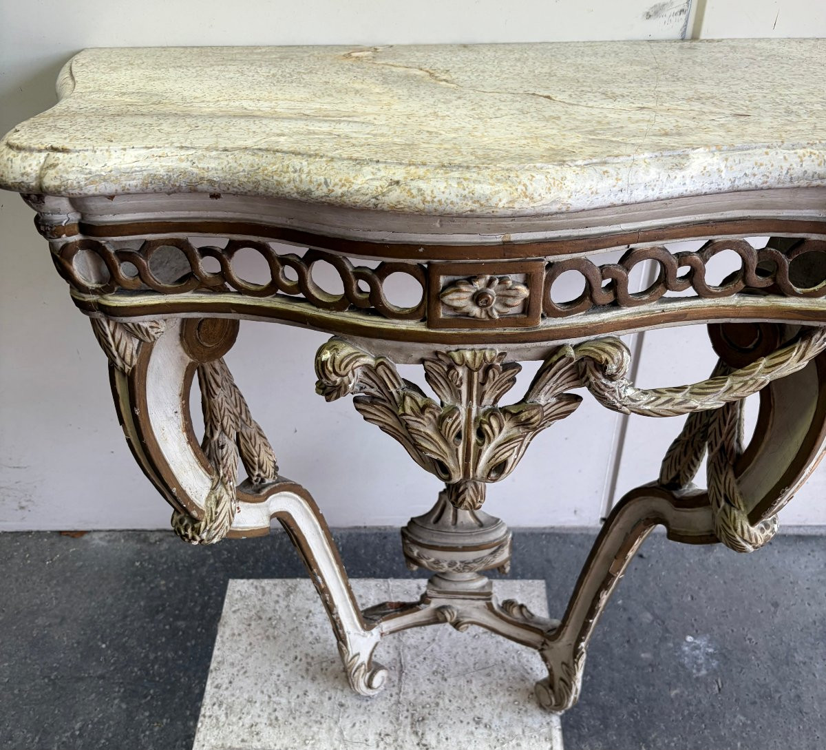 Louis XVI Console Table, 18th Century, Painted Wood, Needs Restoration.-photo-3