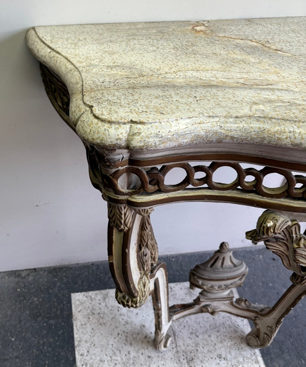Louis XVI Console Table, 18th Century, Painted Wood, Needs Restoration.-photo-4