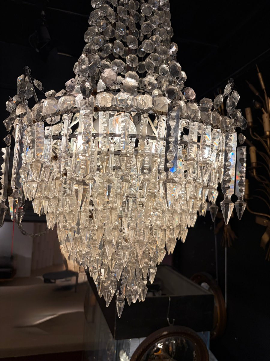 1950s Chandelier With Cabochon Crystals And 3 Lights, H 90 Cm, ø 50 Cm-photo-2