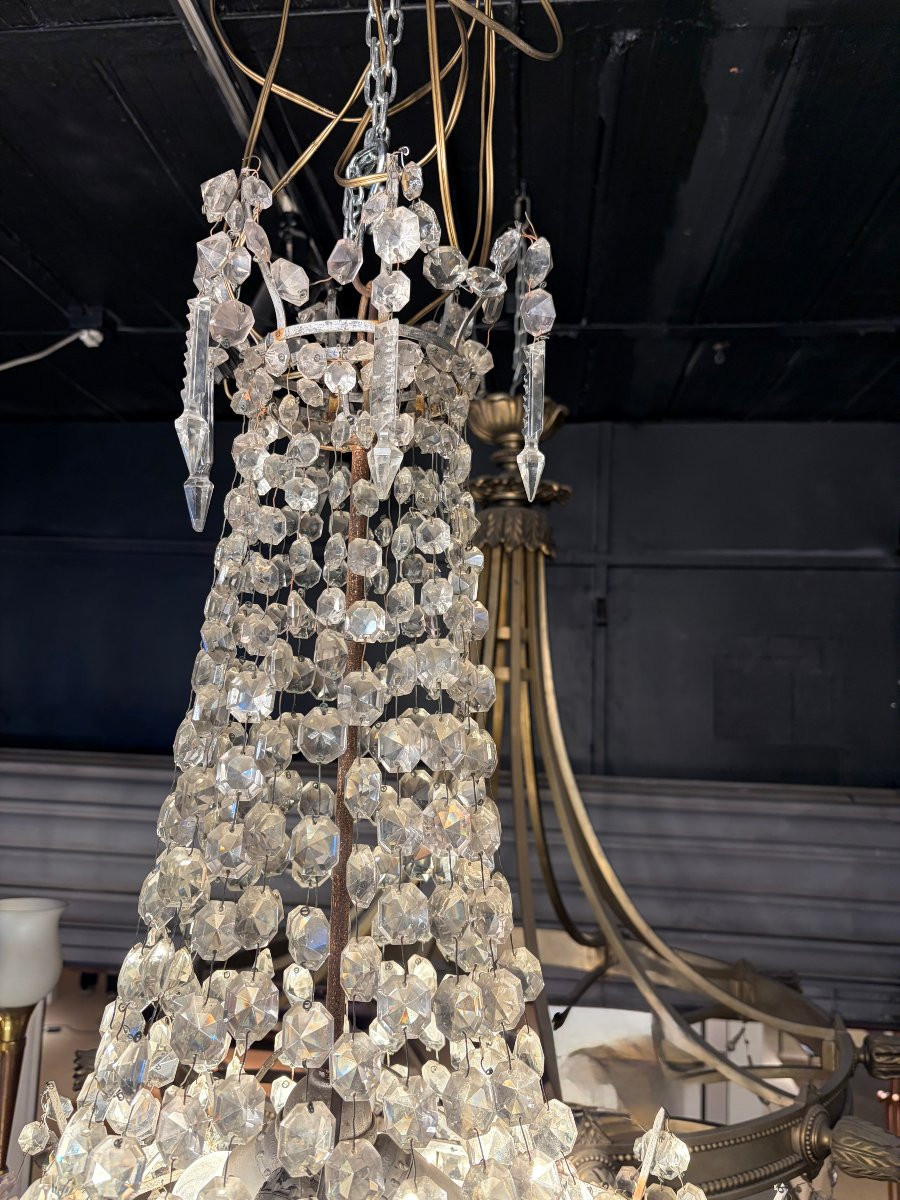 1950s Chandelier With Cabochon Crystals And 3 Lights, H 90 Cm, ø 50 Cm-photo-3