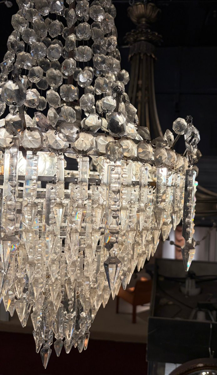 1950s Chandelier With Cabochon Crystals And 3 Lights, H 90 Cm, ø 50 Cm-photo-4