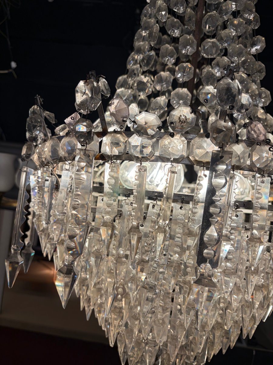 1950s Chandelier With Cabochon Crystals And 3 Lights, H 90 Cm, ø 50 Cm-photo-1