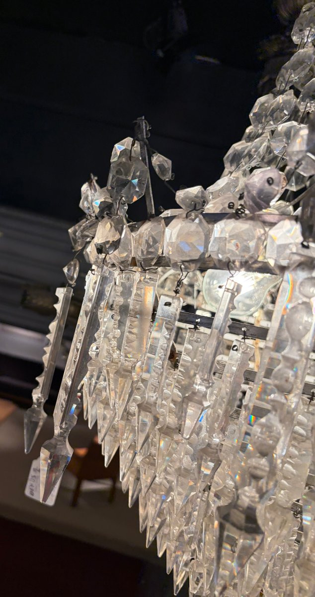 1950s Chandelier With Cabochon Crystals And 3 Lights, H 90 Cm, ø 50 Cm-photo-2