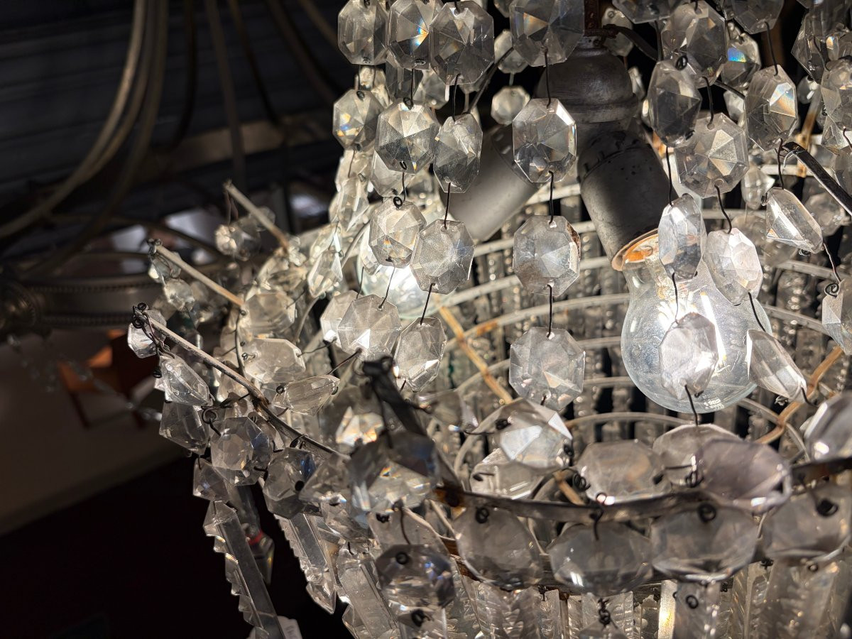 1950s Chandelier With Cabochon Crystals And 3 Lights, H 90 Cm, ø 50 Cm-photo-4