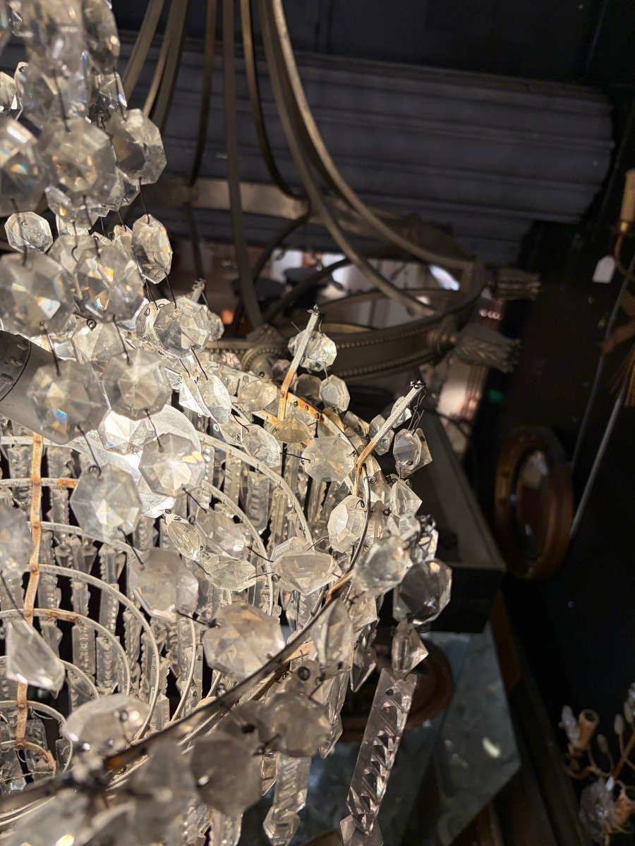 1950s Chandelier With Cabochon Crystals And 3 Lights, H 90 Cm, ø 50 Cm-photo-5