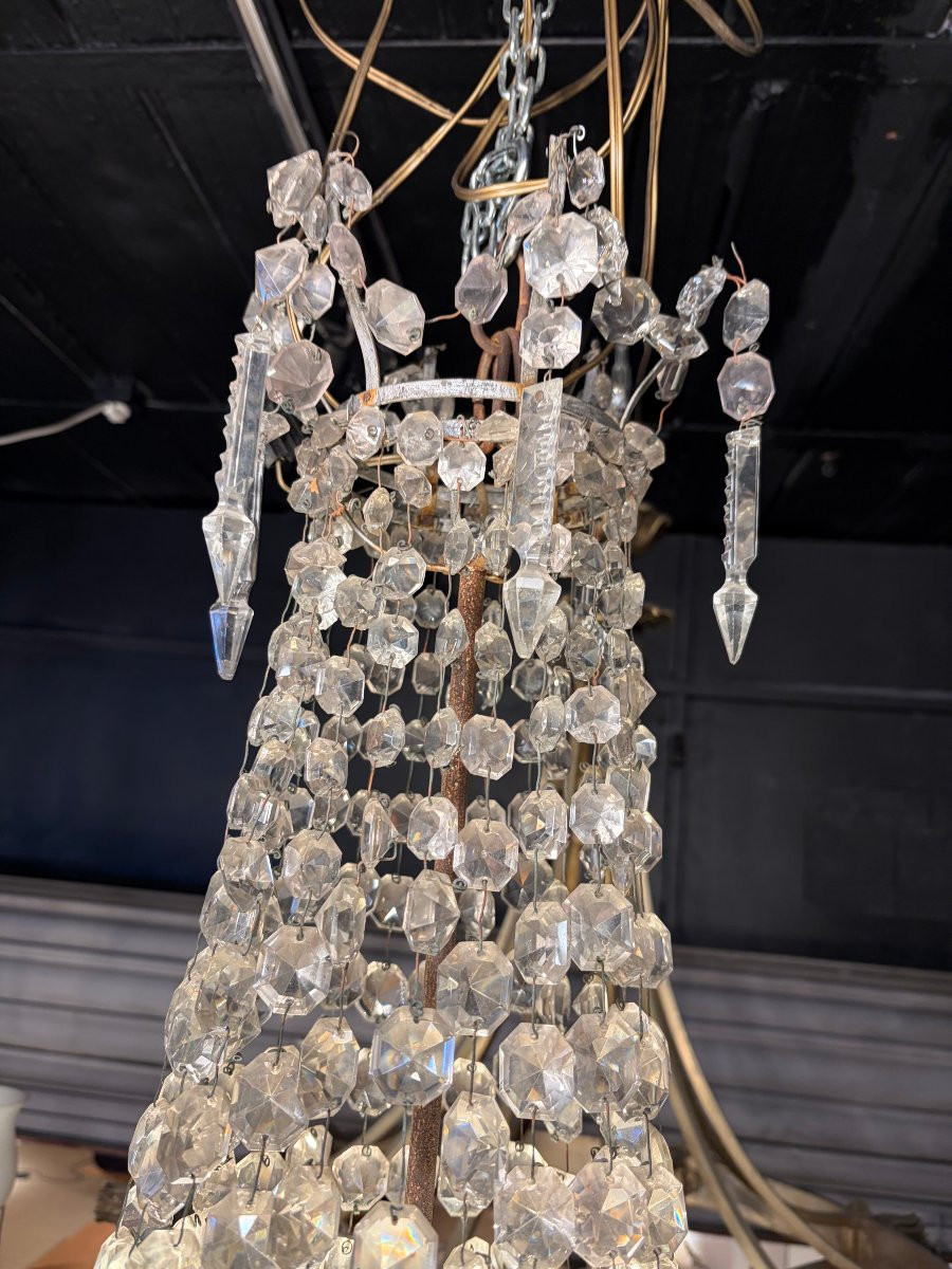 1950s Chandelier With Cabochon Crystals And 3 Lights, H 90 Cm, ø 50 Cm-photo-6