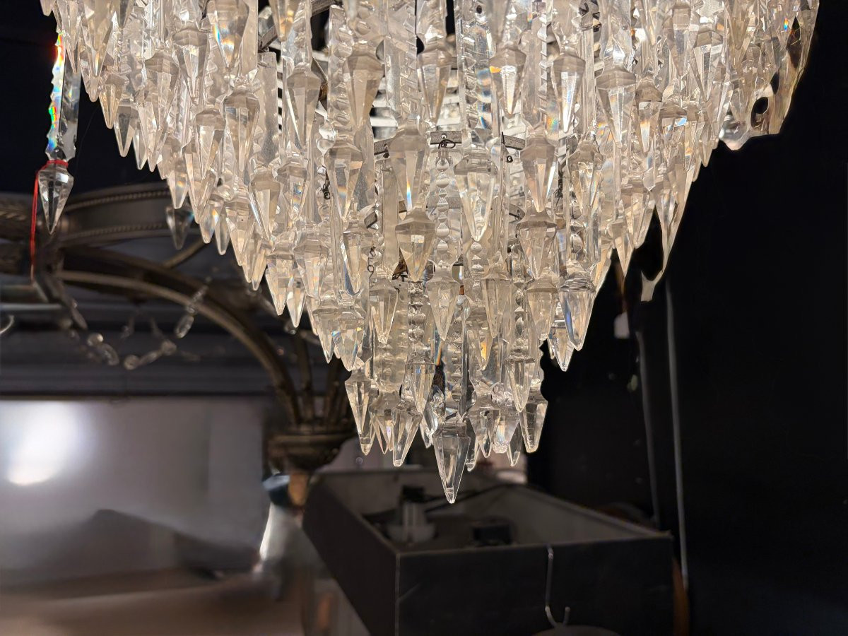 1950s Chandelier With Cabochon Crystals And 3 Lights, H 90 Cm, ø 50 Cm-photo-7